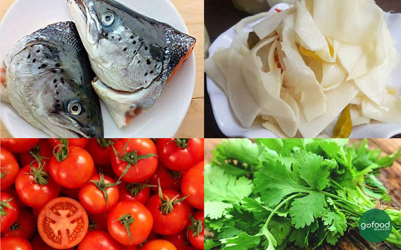 Nguyên liệu nấu đầu cá hồi nấu canh măng chua
